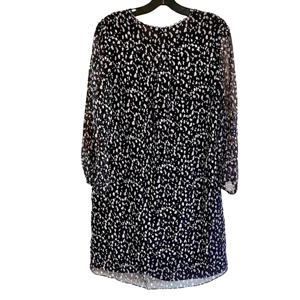 DVF Silk Sheer Sleeve Dress Black Soft Ivory Lavender Print Size 4 - Picture 4 of 5